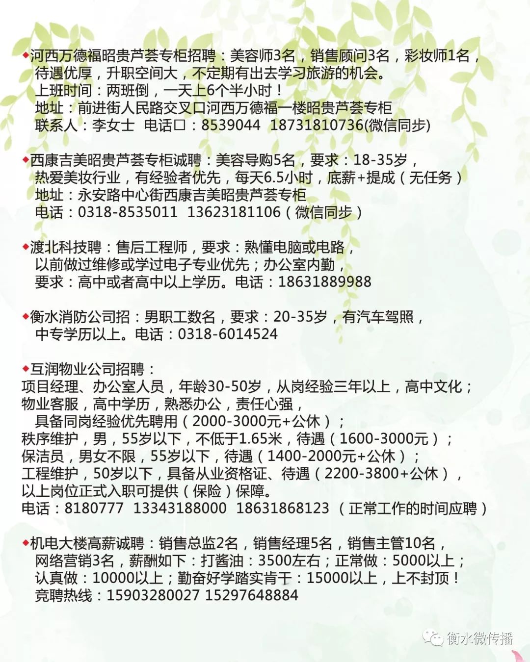 衡水最新招工信息一览
